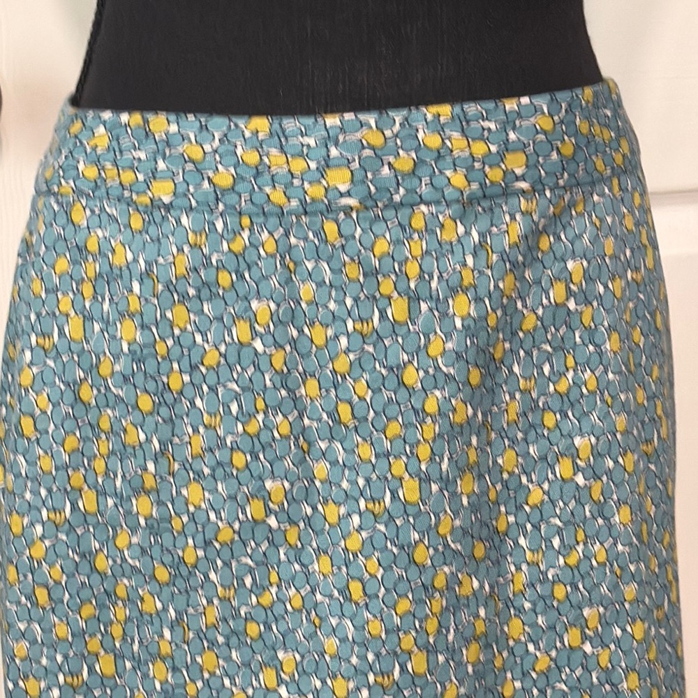 Talbots Teal and Yellow Geo Print Cotton Stretch Pencil Skirt - Picture 2 of 4